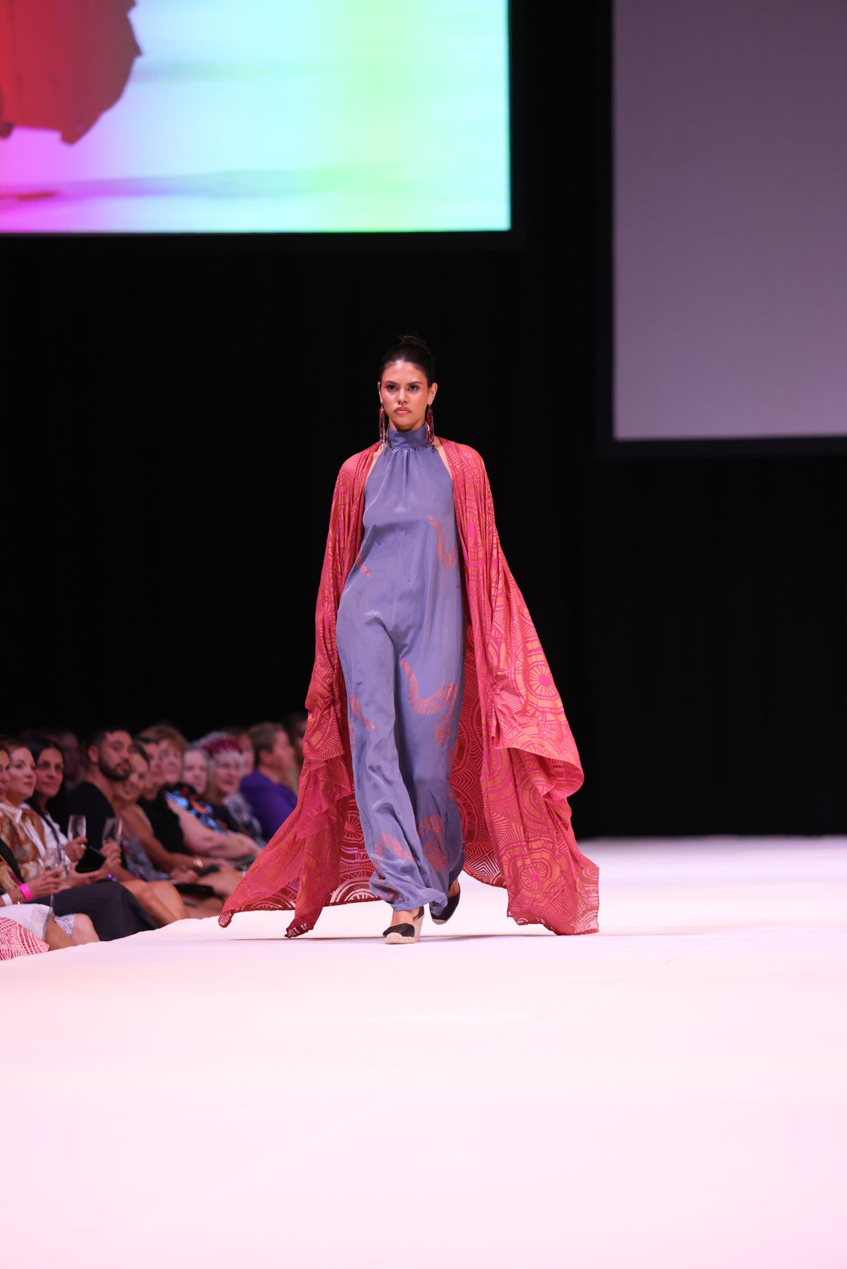FLOW! by Tiwi Design x Ossom  Ampitji Rainbow Serpent Halter Neck Dress in Silk