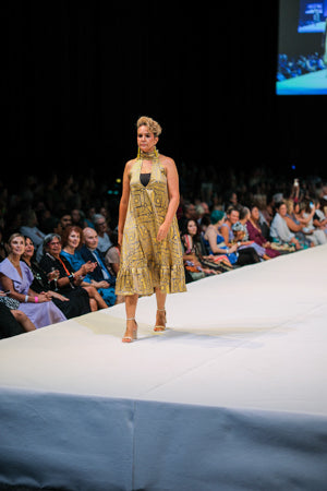FLOW! by Tiwi Design x Ossom  Pwanga Halter Neck Bell Dres  Silk