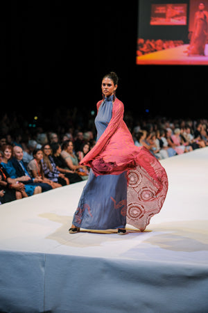 FLOW! by Tiwi Design x Ossom  Ampitji Rainbow Serpent Halter Neck Dress in Silk