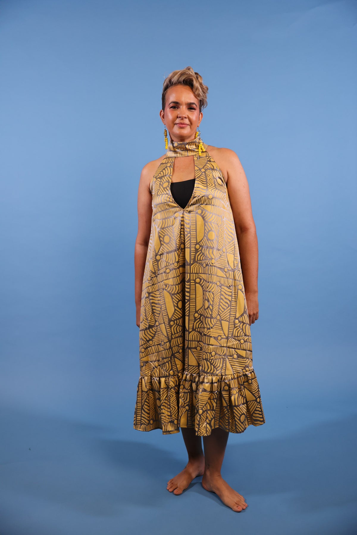 FLOW! by Tiwi Design x Ossom  Pwanga Halter Neck Bell Dres  Silk