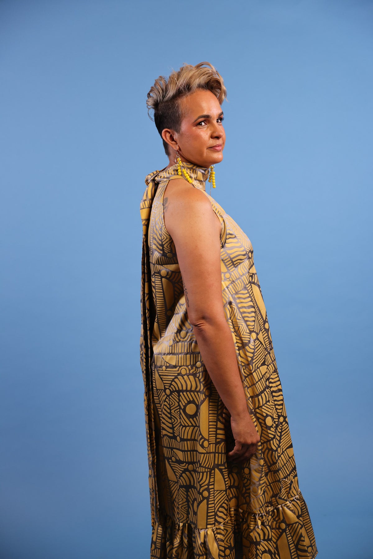 FLOW! by Tiwi Design x Ossom  Pwanga Halter Neck Bell Dres  Silk
