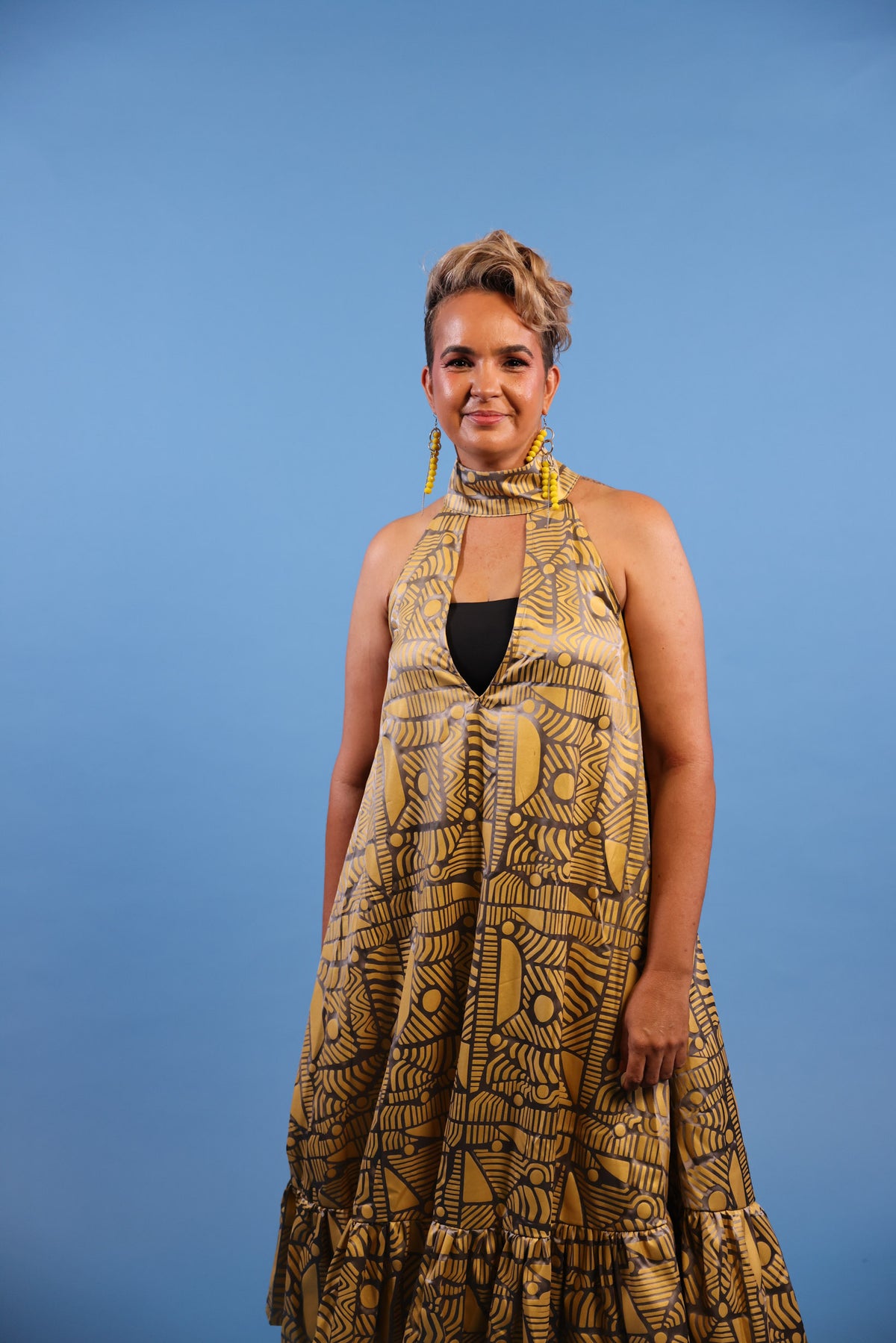 FLOW! by Tiwi Design x Ossom  Pwanga Halter Neck Bell Dres  Silk
