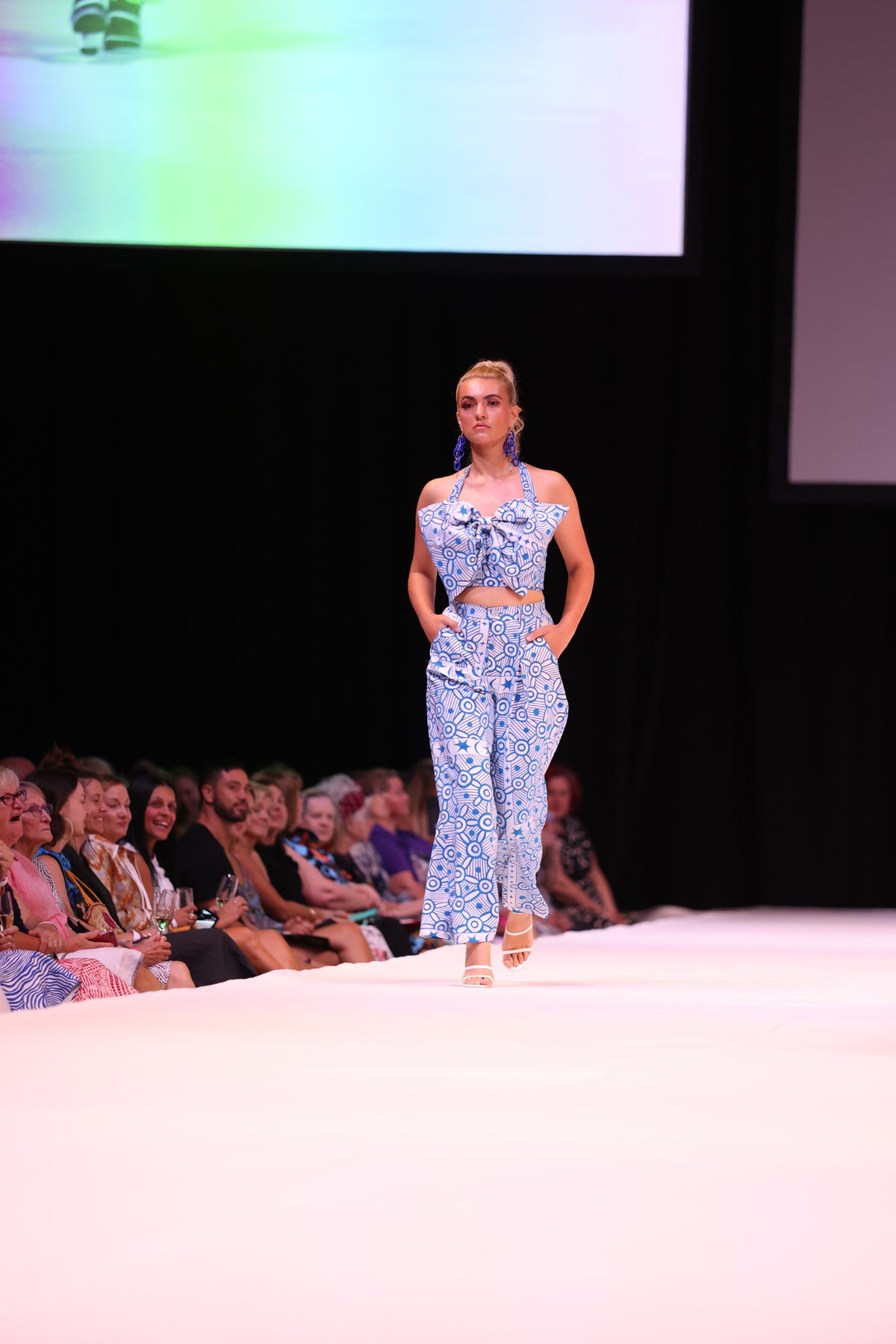 FLOW! by Tiwi Design x Ossom  Moon and Star Tailored  Pants  in Aqua Silk