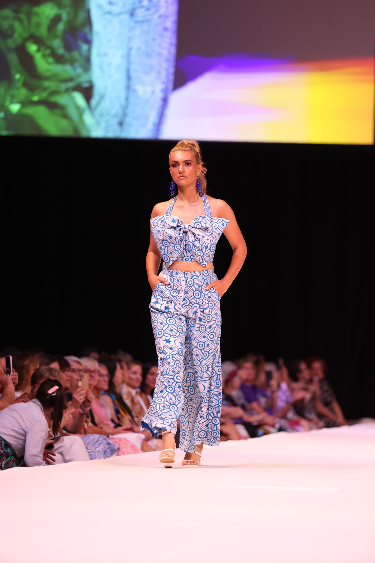 FLOW! by Tiwi Design x Ossom  Moon and Star Tailored  Pants  in Aqua Silk