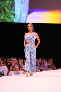 FLOW! by Tiwi Design x Ossom  Moon and Star Tailored  Pants  in Aqua Silk