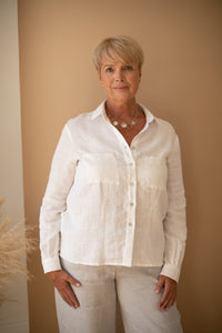 Wide Leg Palazzo Pants in Silver Grey Linen