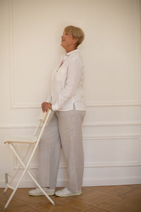 Wide Leg Palazzo Pants in Silver Grey Linen