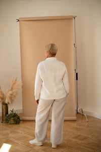 Wide Leg Palazzo Pants in Silver Grey Linen