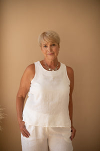 Wide Leg Palazzo Pants in White Linen