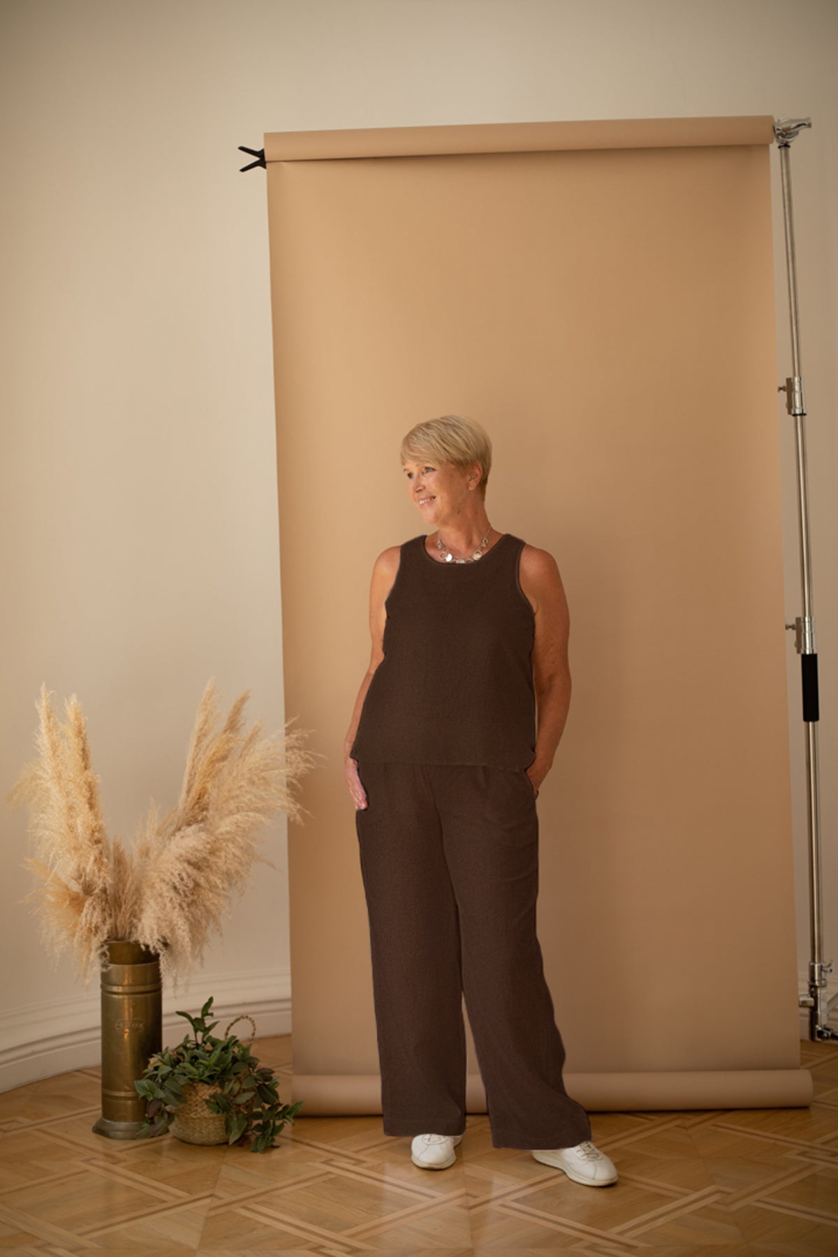 Special Wide Leg Palazzo Pants in Chocolate Linen