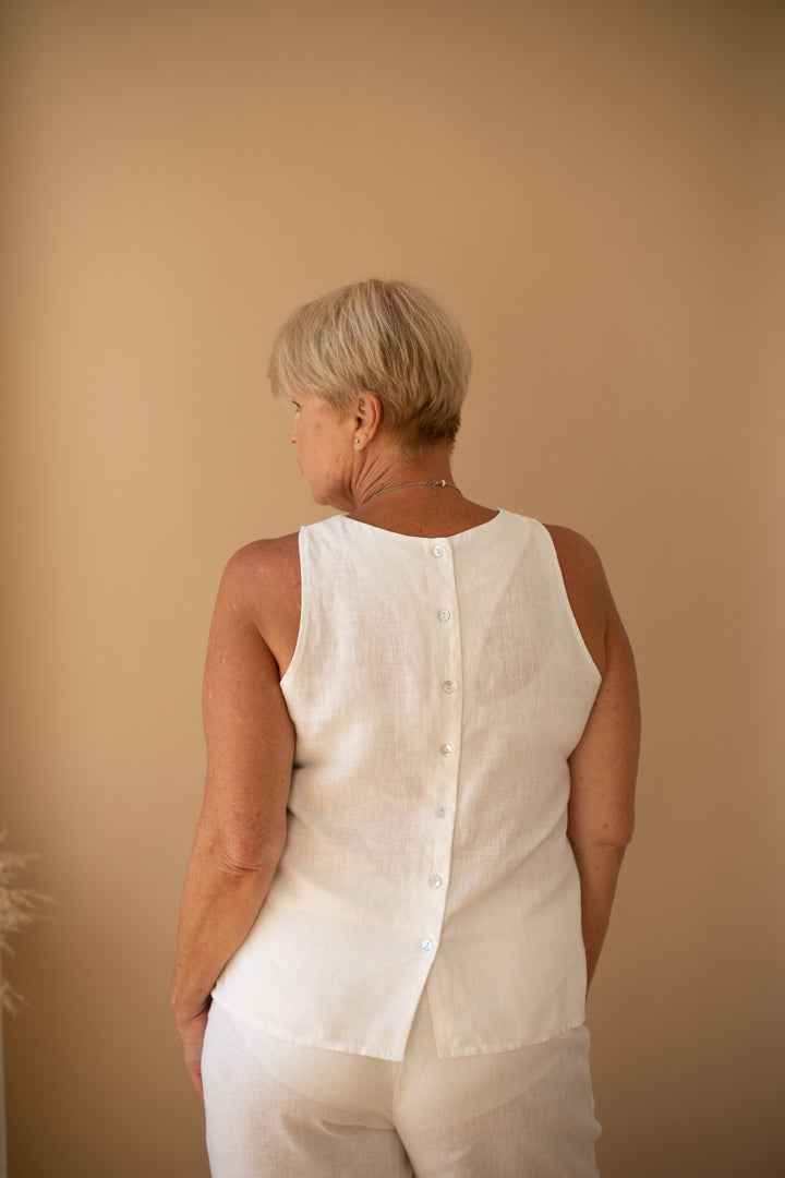 Wide Leg Palazzo Pants in White Linen