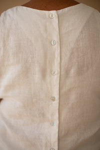 Sleeveless Top with Buttons in White Linen