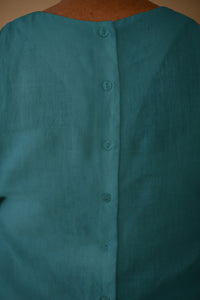 Sleeveless Top with Buttons in Ocean Blue Linen