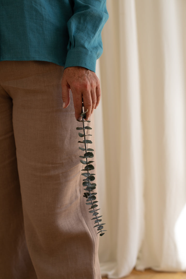 Wide Leg Palazzo Pants in Champagne Linen