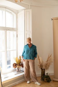 Wide Leg Palazzo Pants in Champagne Linen