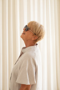 A-line Short Sleeve Shirt Dress in Silver Grey Linen