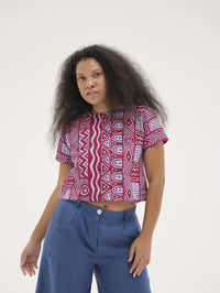 Elemental by Tiwi Design x Ossom "Pandanus" Box Top  in Handprinted Magenta on Blue Linen