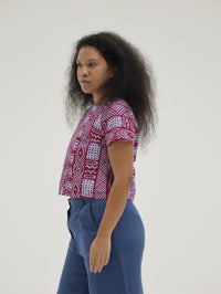 Elemental by Tiwi Design x Ossom "Pandanus" Box Top  in Handprinted Magenta on Blue Linen