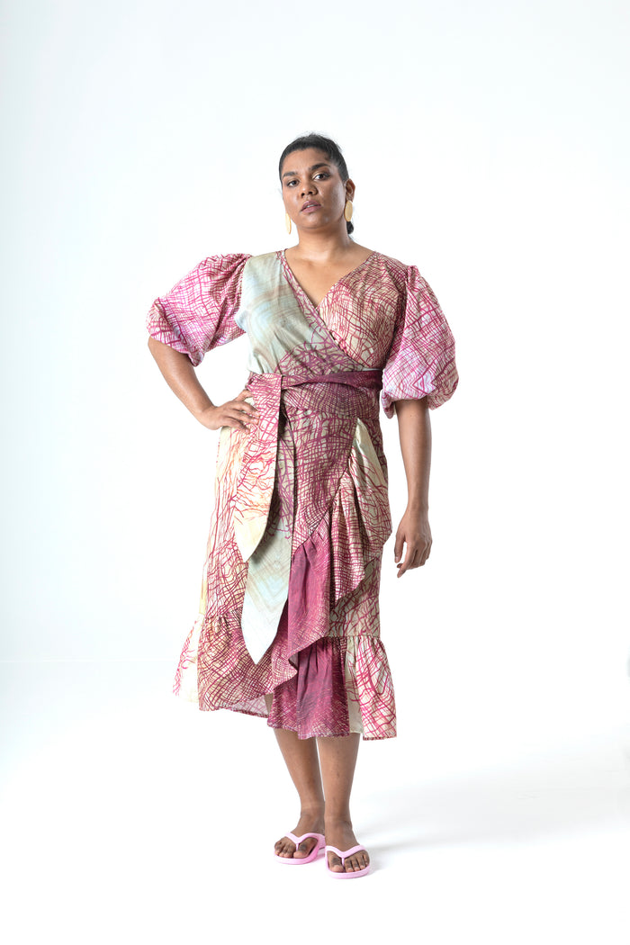Veins Peace Wrap Dress in Cotton