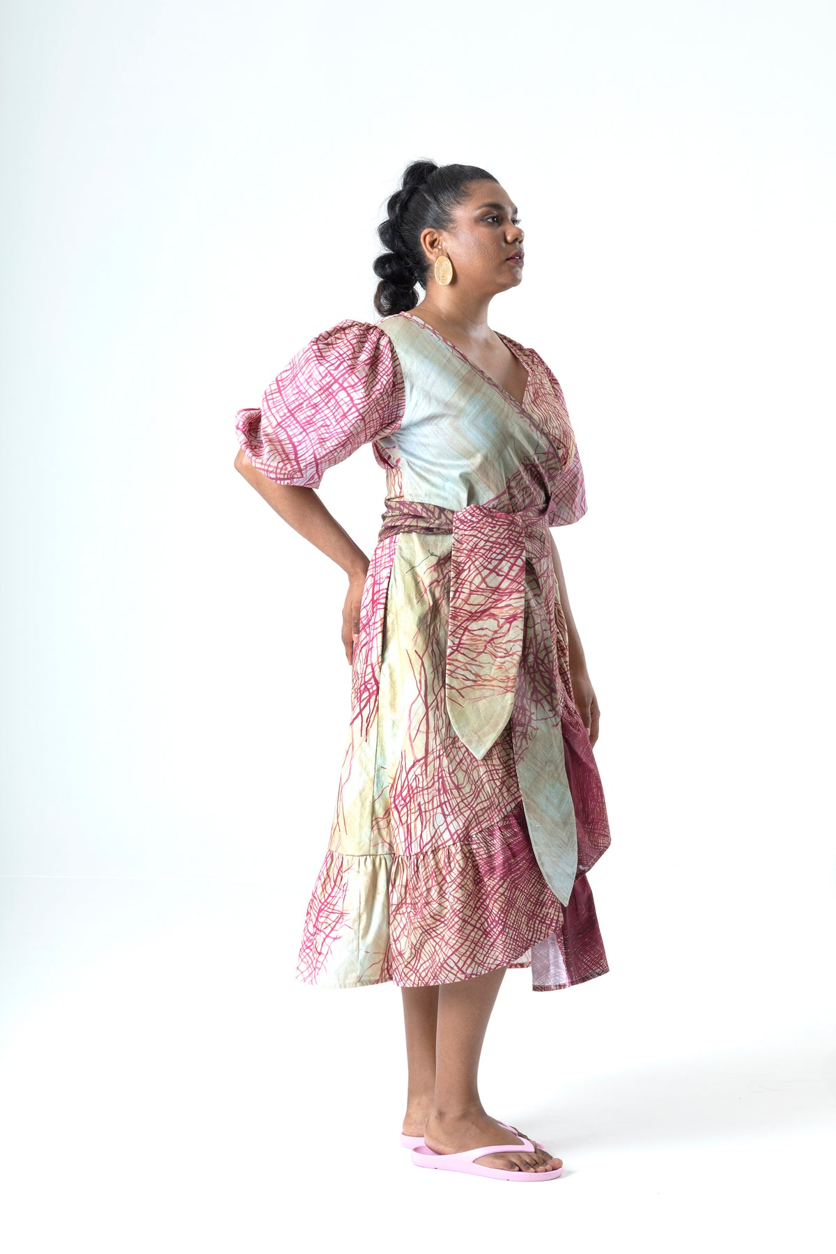 Veins Peace Wrap Dress in Cotton