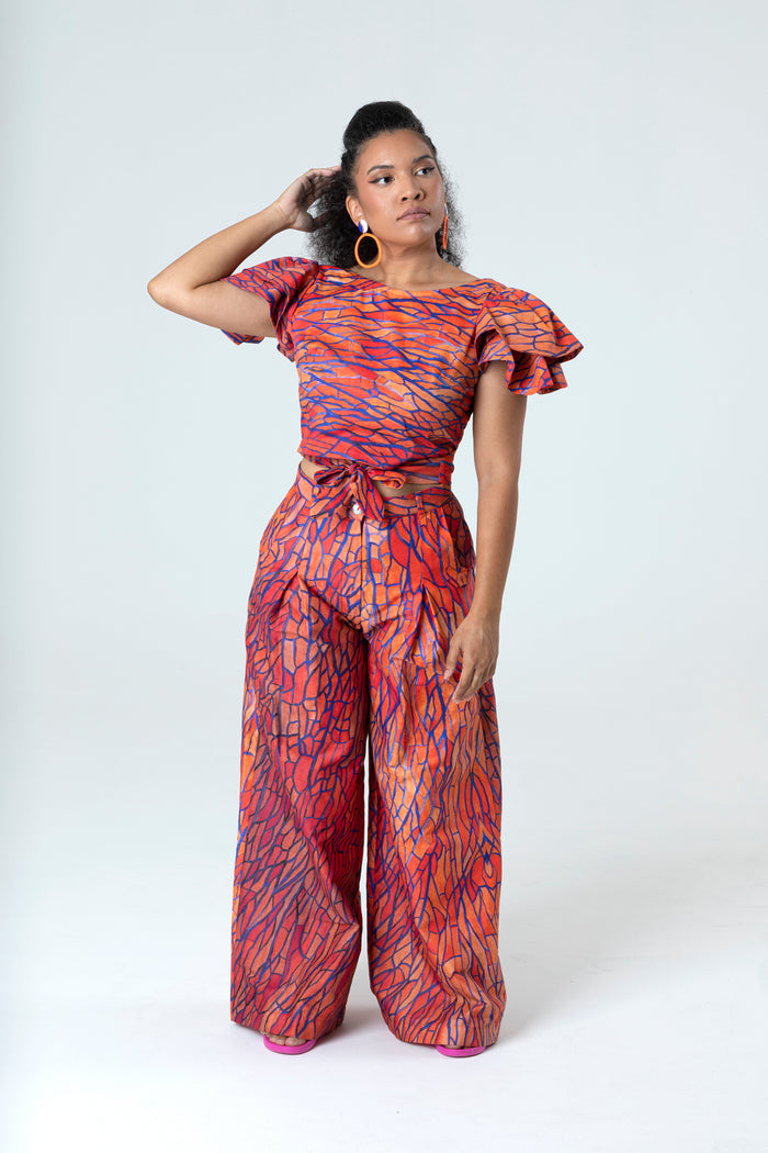 Veins Tailored Wide Leg Pants in Cotton