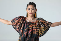 Veins Boho Frill Mini Dress in Silk