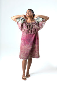 Veins Boho Frill Midi Dress in Organic Cotton