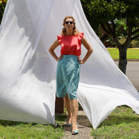 Astra Wrap Skirt in Sky Blue Linen