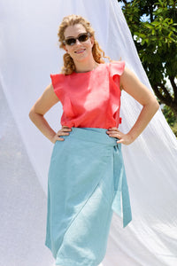 Frill Venus Top in Coral Linen