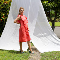 Frill Venus Dress in Coral Linen