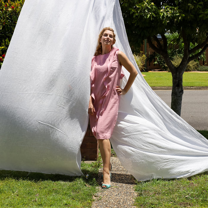 Frill Venus Dress in Blush Pink Linen