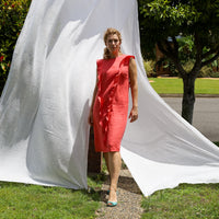Frill Venus Dress in Coral Linen