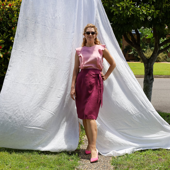 Frill Venus Top in Blush Pink Linen