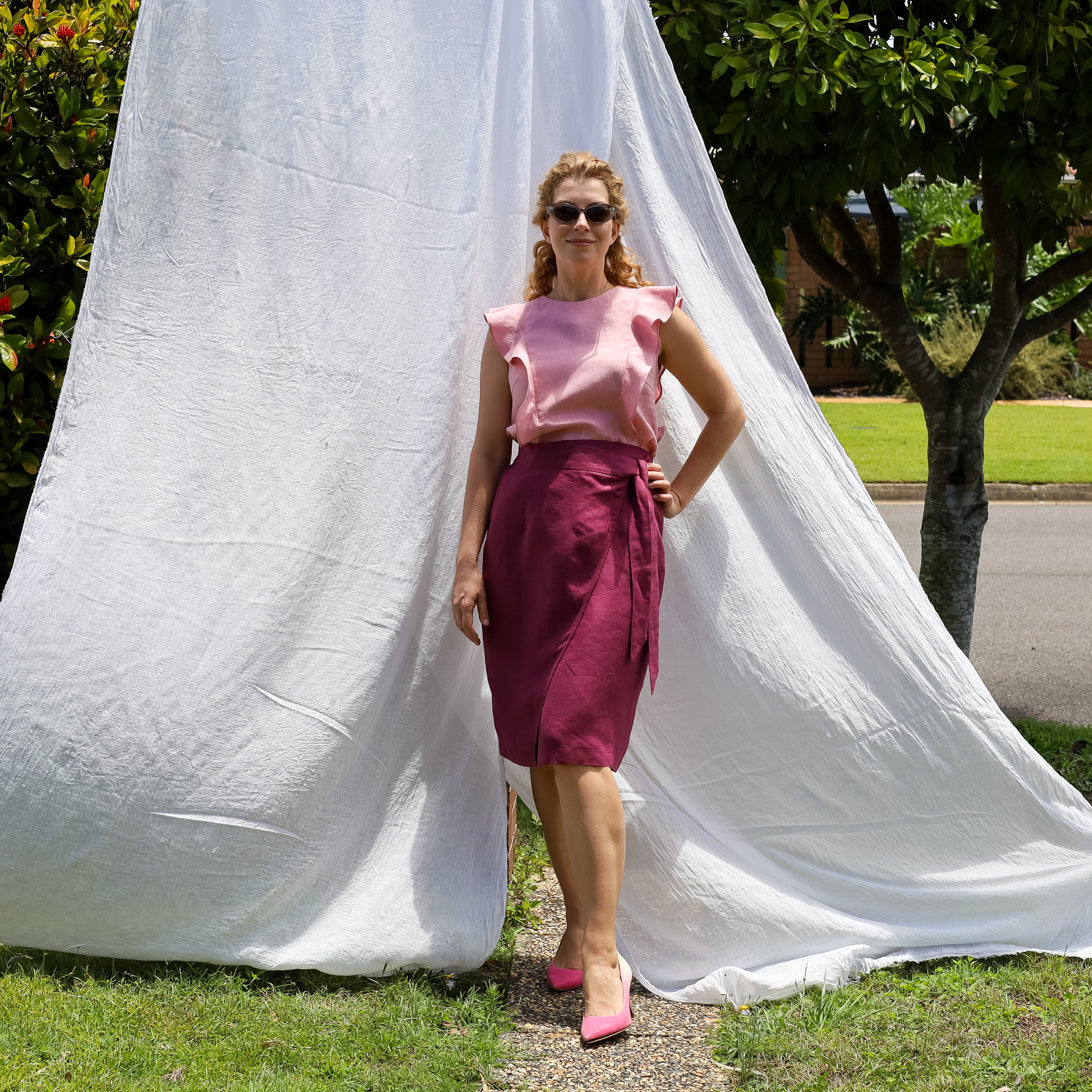 Astra Wrap Skirt in Ripe Plum Linen