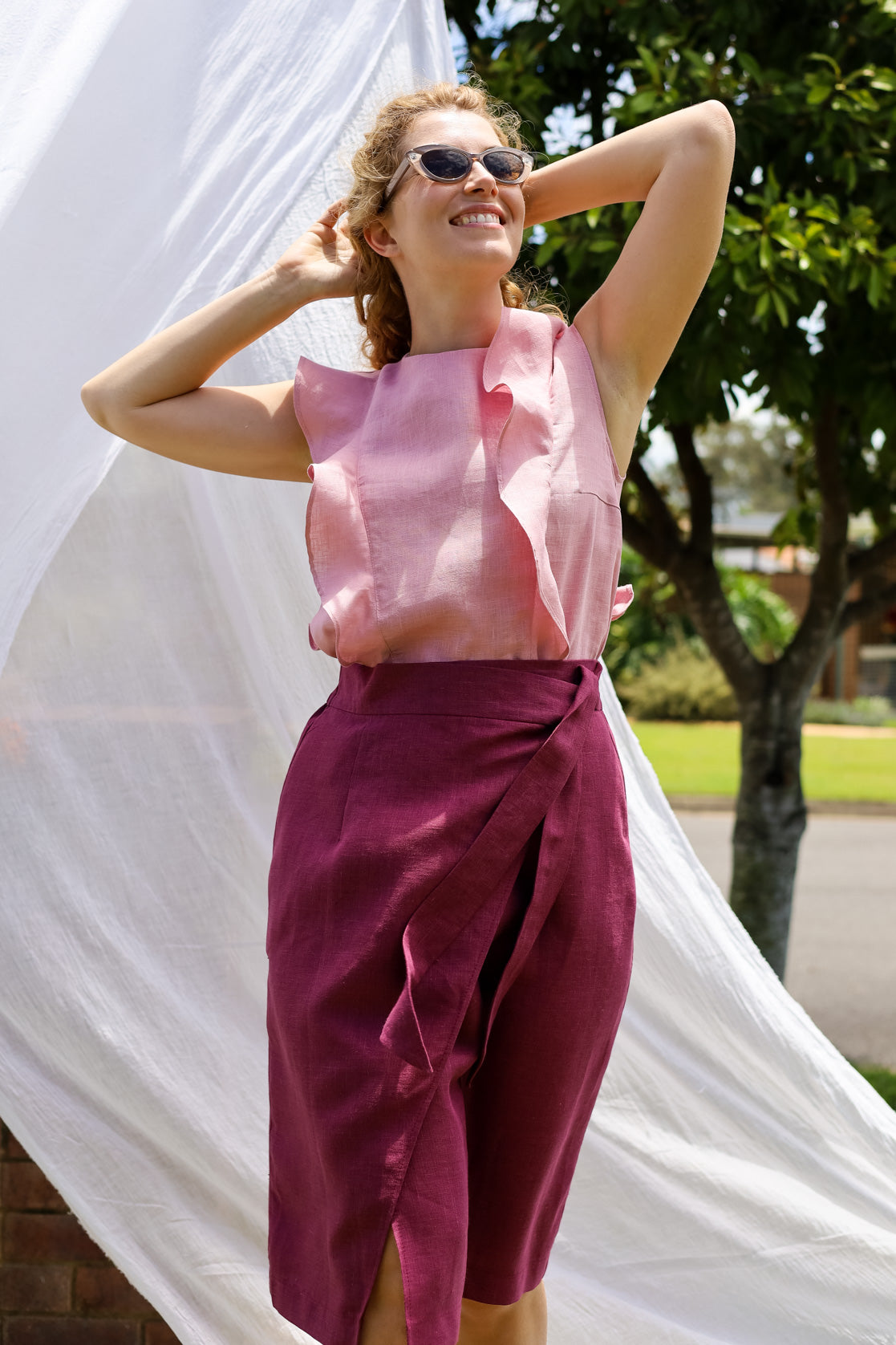 Astra Wrap Skirt in Ripe Plum Linen