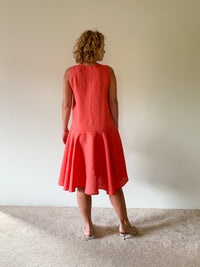 Sleeveless Vi Dress in Coral Linen