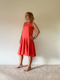 Sleeveless Vi Dress in Coral Linen