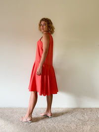 Sleeveless Vi Dress in Coral Linen