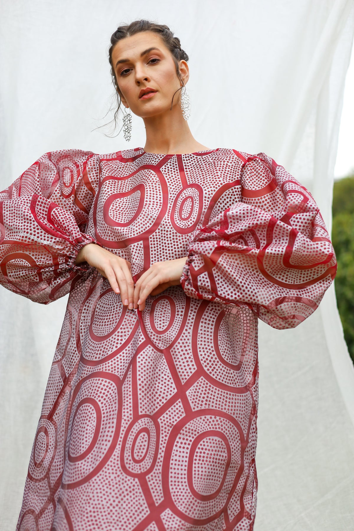 GLORY by Tiwi Design x Ossom Kulama Puff Sleeve Dress in Silk