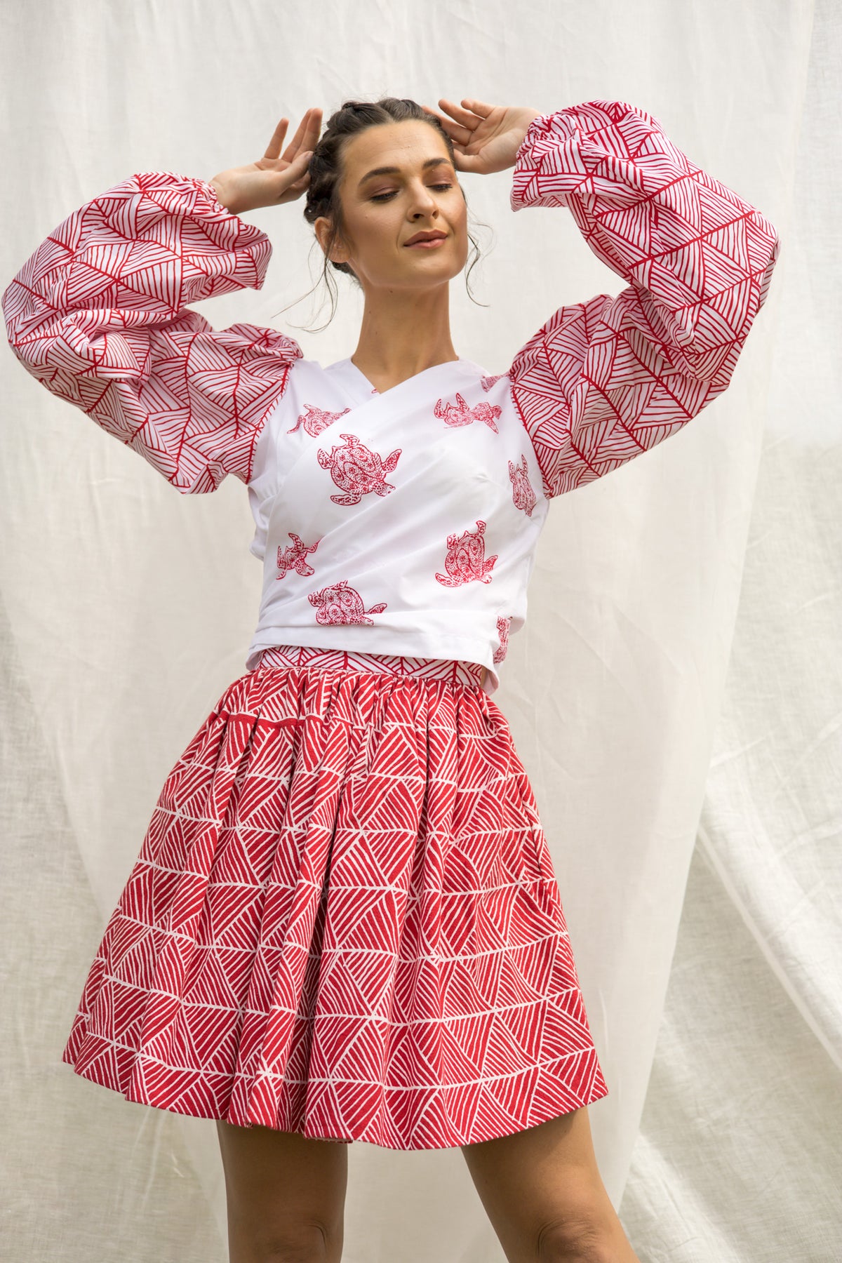 GLORY by Tiwi Design x Ossom Peasant Pandanus Wrap Top in Lightweight Cotton