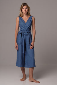 Endless Sea Wrap Front Jumpsuit with Culotte Leg in Premium European Linen