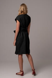 Classic Black Wrap Dress in Premium European Linen