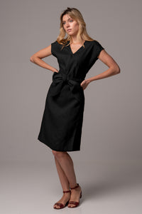 Classic Black Wrap Dress in Premium European Linen