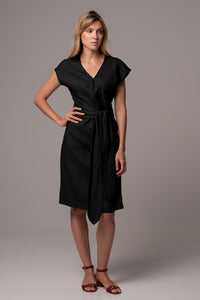 Classic Black Wrap Dress in Premium European Linen