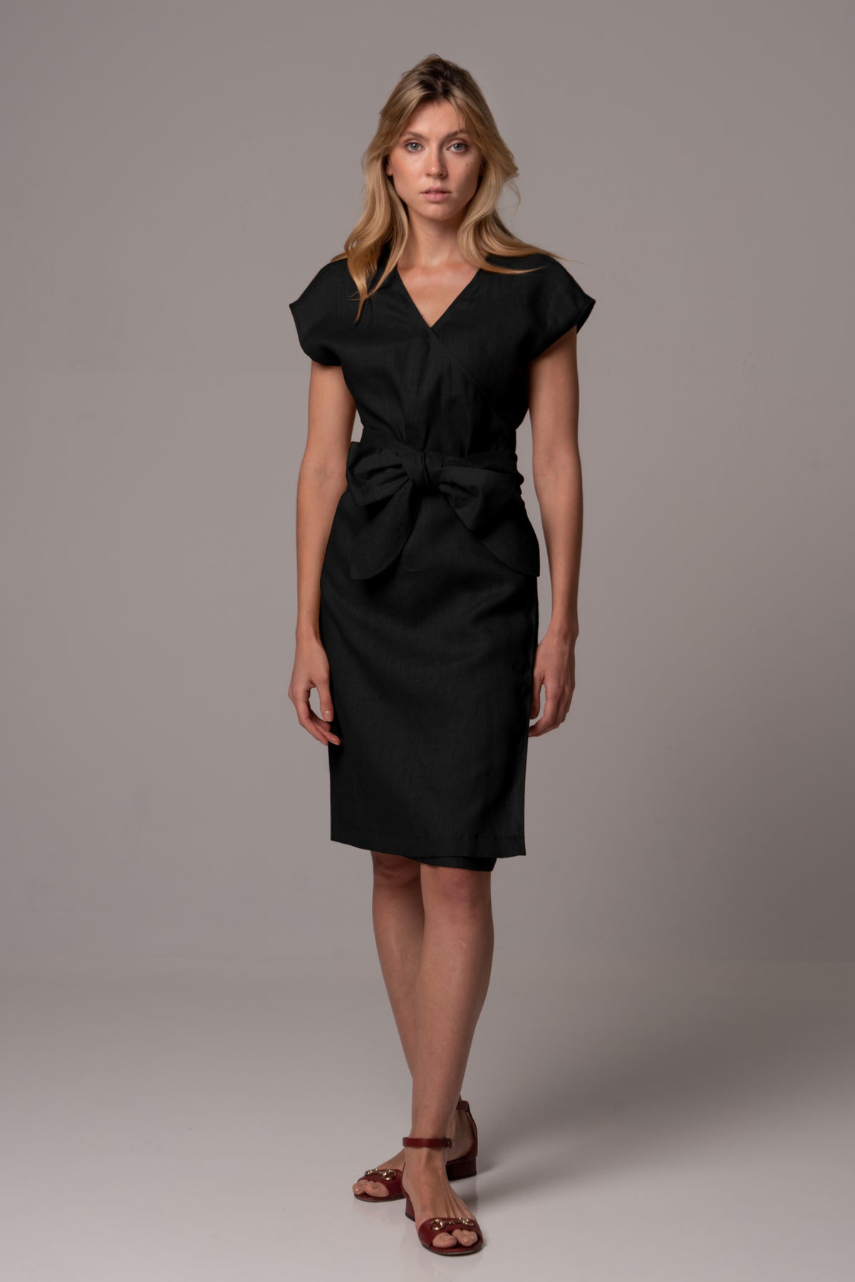 Classic Black Wrap Dress in Premium European Linen