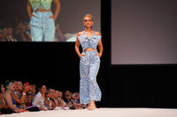 FLOW! by Tiwi Design x Ossom  Moon and Star Tailored  Pants  in Aqua Silk