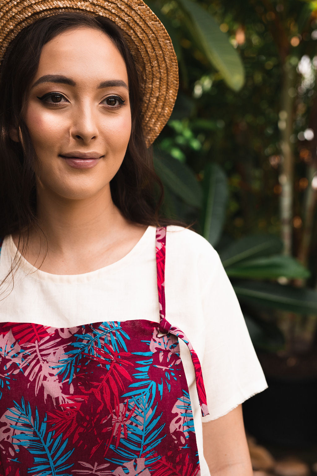 Palm Tree Leave Red Linen Jumpsuit in Cotton
