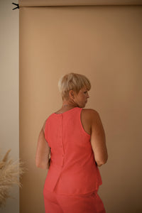 Sleeveless Top with Buttons in Corral Linen