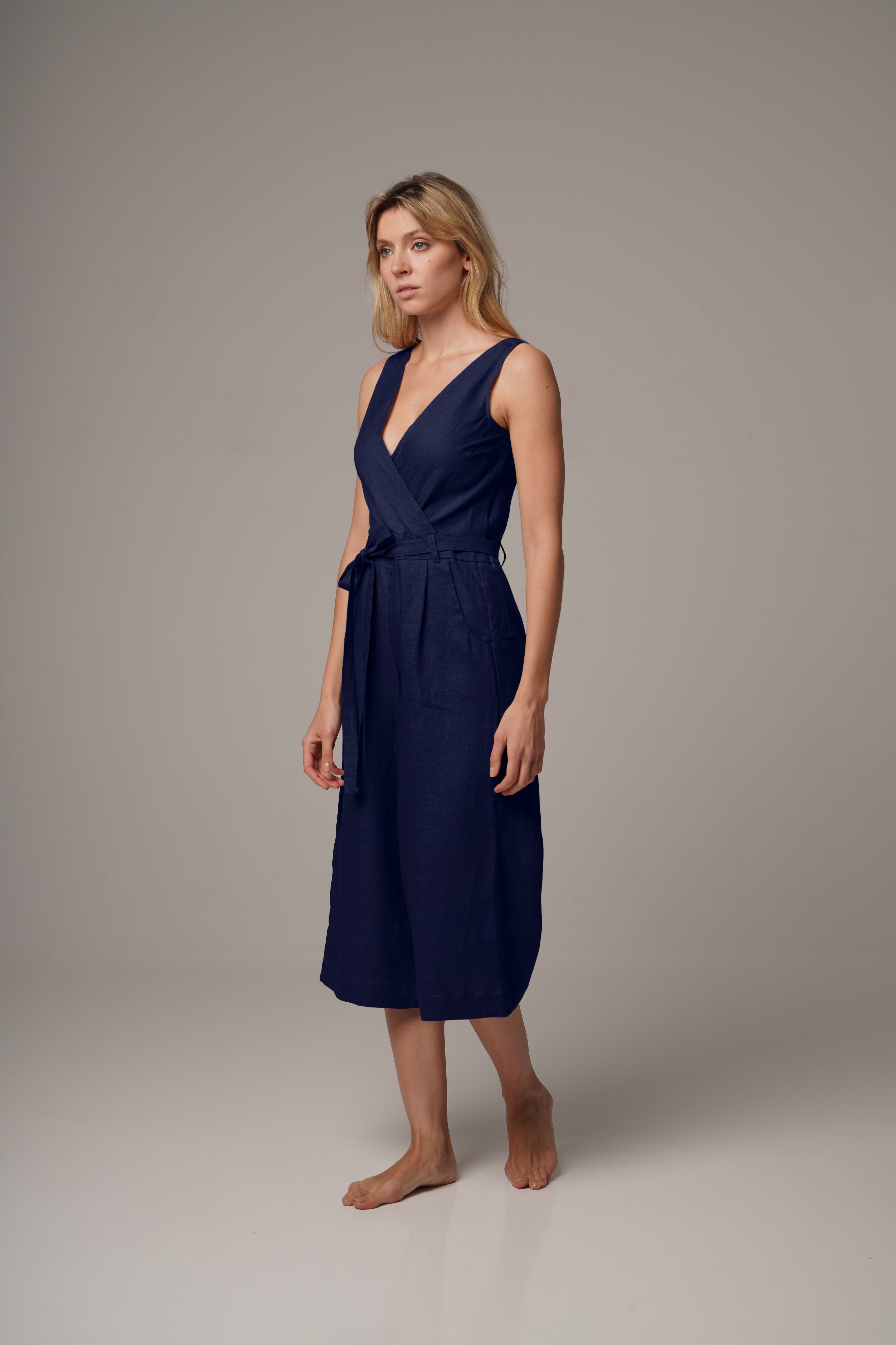 Ribbed wrap front culotte jumpsuit deals
