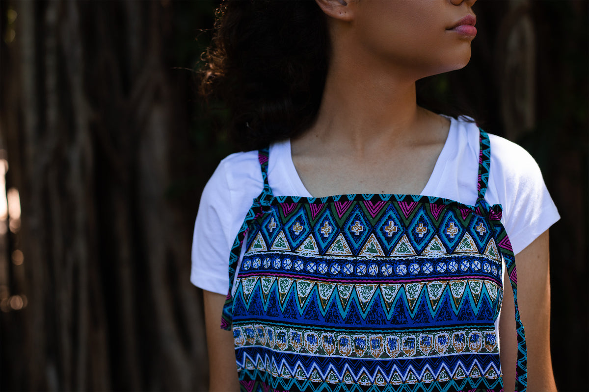 Aztec Multicolor Jumpsuit With Pockets in Cotton/Linen Blend